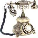 Vintage Rotary Telephone Antique Old Fashion Phone Resin Imitation Copper Retro Dial Landline Phone Decor Handset Turntable Telephone for Home Office (Vintage Bronze)