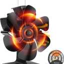 Wood Stove Fan, 6 Blades Wood Stove Fan Heat Powered, Fireplace Fan with Magnetic Thermometer, Wood Stove Accessories, Non Electric Fan for Wood/Log Burner Stove (Medium)