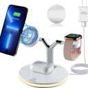 3 in 1 Mag-Safe Charger, Fast Charging Station for iPhone13/12/11/Mini/Pro/Pro Max/SE/Xs/8, Apple Watch SE/6/5/4/3/2, AirPods 2/Pro, Magnetic Wireless Charger Stand with Night Lamp