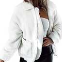 Women's Coat Casual Lapel Fleece Fuzzy Faux Shearling Zipper Coats Warm Winter Oversized Outwear Jackets (XX-Large, White)