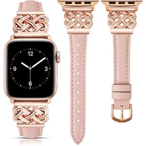 TOYOUTHS Compatible with Apple Watch Bands Women 38/40/41/42mm Dressy Slim Thin Leather Strap with Celtic Knot Interlock Buckle Bracelet for iWatch Series 11 10 9 8 7 6 5 4 SE 3 2 1, Pink/Rose Gold TOYOUTHS Compatible with Apple Watch Bands Women 38/40/41/42mm Dressy Slim Thin Leather Strap with Celtic Knot Interlock Buckle Bracelet for iWatch Series 11 10 9 8 7 6 5 4 SE 3 2 1, Pink/Rose Gold