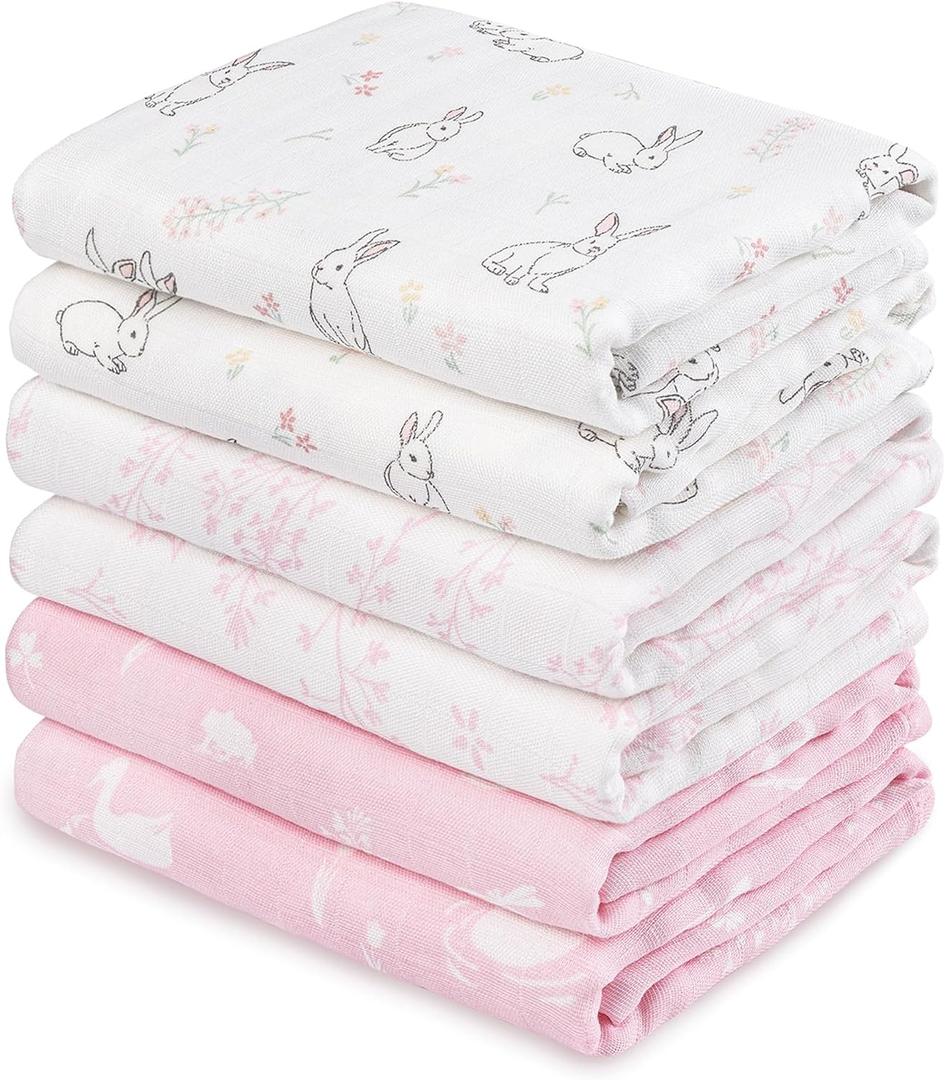 GLLQUEN BABY Receiving Blanket Boy Cotton Muslin Swaddle Blankets Girl Newborn Squares Breathable & Soft Thin Baby Blankets Cloths Double Absorbent Infant Swaddling Wrap - 6 Pack (Looking for Spring)