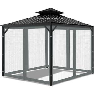 Gazebo Universal Replacement Mosquito Netting, Outdoor Mesh Netting Screen 4-Panel Sidewall with Zipper for Patio, Canopy, Garden and Backyard, Gray(Mosquito Net Only) (Gray, 10' x 10')