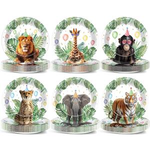 ZOIIWA 60PCS Jungle Safari Party Plates 7inch Wild Animals Birthday Paper Dinnerware Plate Set Safari Animal Themed Decorations for Boys Girls Baby Shower Supplies Gender Reveal Kids Birthday Favors