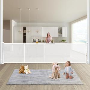 Retractable Baby Gates Dog Gate - 200" Extra Wide Expandable Child Safety Gate, 37" Tall Toddler Pet Mesh Gate with Reinforced Strips for Doorways, Stairs, Hallways, Outdoor & Indoor Large Openings (White)