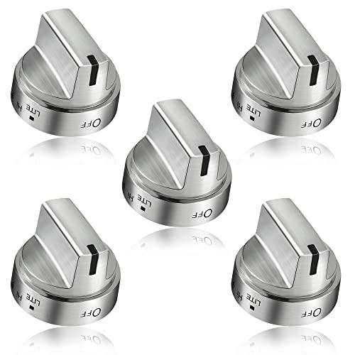 5 Pack Stainless Steel WB03x24818 Gas Stove Knob Replacement for ge,PS11729081 AP5989029 Stainless Steel Stove Replacement Knobs