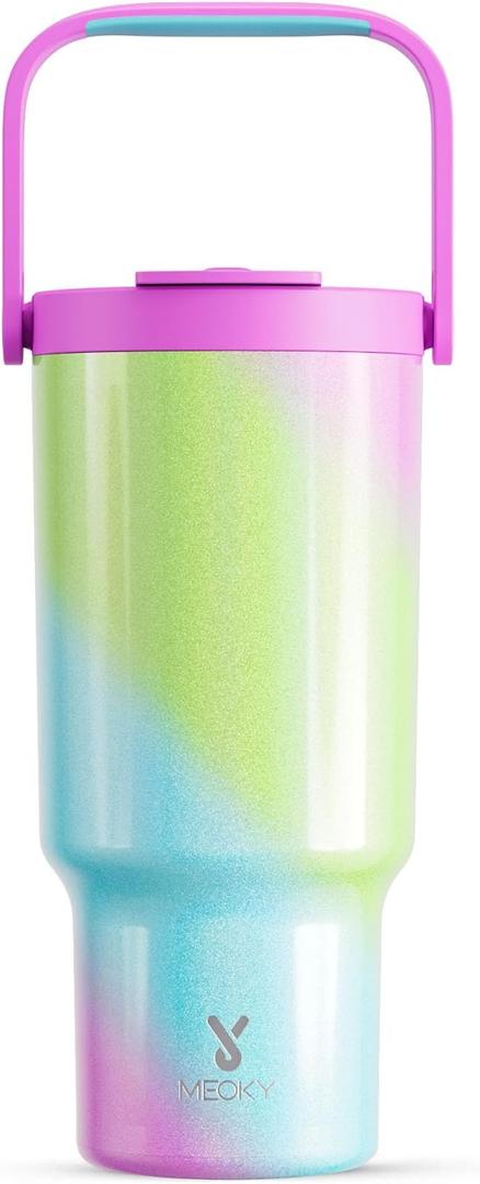 Meoky 32 oz Tumbler with Handle, Tumbler with Lid and Straw, Stainless Steel Travel Mug, 100% Leak Proof, Keeps Cold for 24 Hours, Fits in Car Cup Holder (Fairytale)