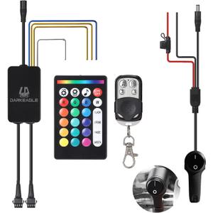 Replacement Controller with Handlebar Switch Brake Turn Signal Smart Energy-Saving Functions APP/RF Remote Control, 4Pin Control Box with 5A Fuse for Motorcycle RGB LED Underglow Lights