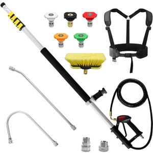 janz Aluminum 24 FT Telescoping Pressure Washer Wand with Pressure Washer Extension Wand,Gutter Cleaner Attachment, 5 Spray Nozzle Tips, 2 Hose Inlet Adapters and Support Harness