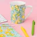 Lilly Pulitzer Cute Coffee Mug with Lemon Pattern, Ceramic Tea Cup with Bamboo Handle, Make Lemonade