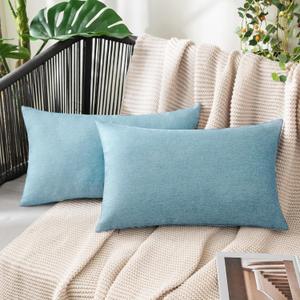 MIULEE Outdoor Pillow Covers Blue Waterproof Decorative Patio Throw Pillow Covers Fade Resistant for Furniture Tent Couch Sofa Living Room Pack of 2 Spring Summer Pillowcases 12x20 Inch