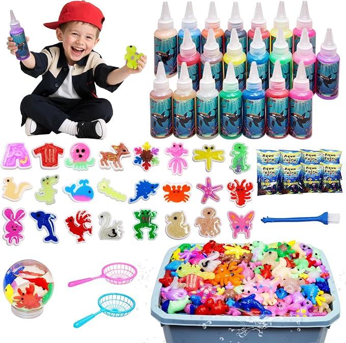 LIHBCAIYI Magic Water Elf Kit, Aqua Fairy Water Gel with 21 Colors 24 Molds Gel Water Pets, Create Fun DIY Magic Elf Kits,Squishy Maker Set Sensory Toys Party Favors for Kids Ages 5+