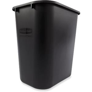 Deskside Plastic Wastebasket, Rectangular ,Black Premium, 7 Gallon