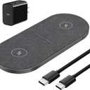 Dual 20W Wireless Charging Pad, Fast Wireless Charger with Adapter for iPhone 17 Pro max/17 Air/16/15/14/13/12/11/XS/XR/8 Plus,Air pods,Samsung Galaxy S25/S24/S23/S22/S21,Note20/10,Galaxy Buds,Gray (Gary)