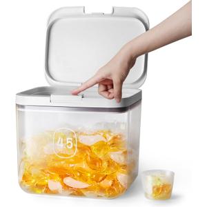 LivLab Mker Laundry detergent dispenser with One-Press Lid,for laundry room organization,Clear PET laundry powder container with Measuring Cup,laundry pods container 4.5L/10Lbs/160oz(220 Pods)