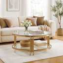 36" Round Glass Coffee Table,Gold Circle Coffee Table with Storage, 36" Diameter x 17" Height