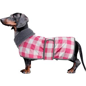 Geyecete Dachshund Winter Coat Grid Waterproof Dog Coats Quilted Dog Jacket Thermal Coat,with Warm Flannel Lining Outdoor-Pink-M