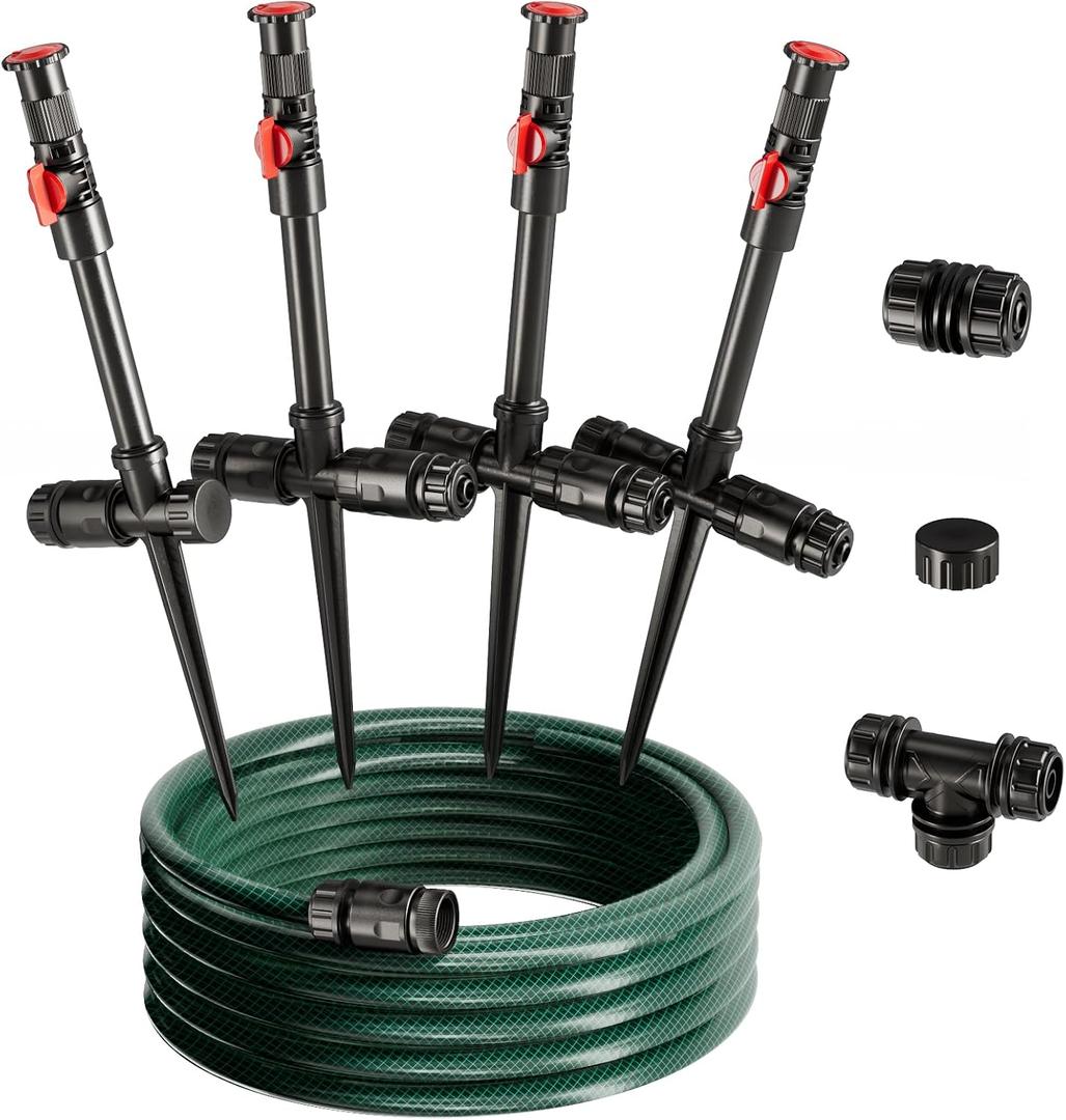Flexible Sprinkler System, Above Ground DIY Irrigation Kit, Multi-Adjustable Lawn Sprinkler Set, Ideal for Plant and Flower Bed Watering, 50ft Garden Hose Included