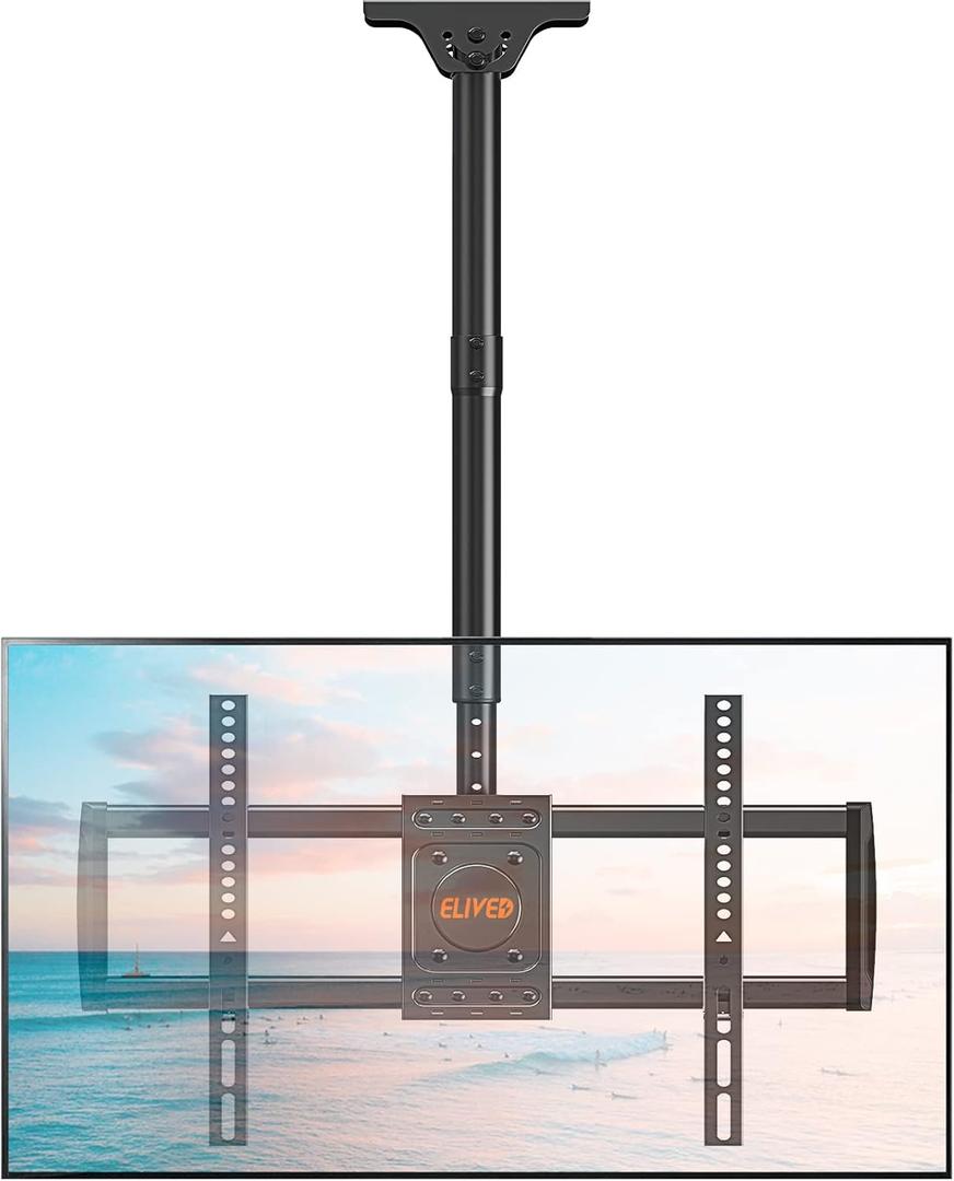 ELIVED Ceiling TV Mount for Most 37-75 Inch Flat/Curved TVs, Height Adjustable Ceiling Mount for Flat Pitched Roof, Hanging TV Bracket 360 Swivel Full Motion, Holds up to 110 lbs, Max VESA 600x400mm