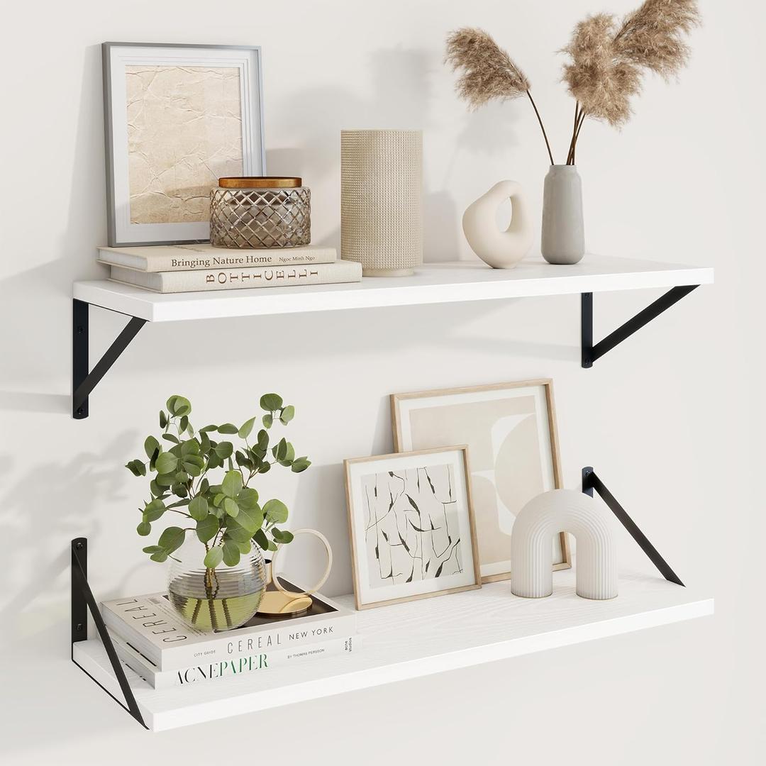 Axeman 30 Inch Floating Shelves | 10 Inch Deep White Wall Shelves Set of 2 | 30" W x 10" D White Wood Floating Shelves for Living Room Bathroom Kitchen