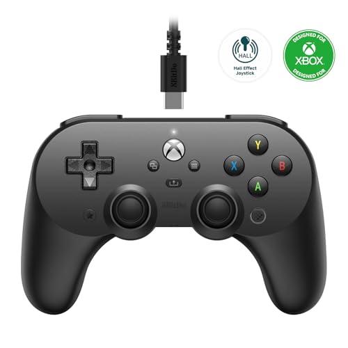8Bitdo Pro 2 Wired Controller for Xbox, Hall Effect Joysticks and Hall Triggers, 3.5mm Audio Jack, Compatible with Xbox Series X|S, Xbox One, Windows 10/11 - Officially Licensed (Black)