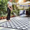 OLANLY Reversible Outdoor Rug 9x12 ft Clearance, Waterproof Outdoor Plastic Straw Rug with Interlacing Pattern, RV Mat for Patio, Camping, Balcony, Deck, Backyard, Navy & White