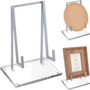 Shimeyao Metal Display Easel Stand Clear Tabletop Easel Stand Modern Abstract Tabletop Display Holder for Books Plate Photo Frame Artwork Record Albums( 8 x 5 x 3 Inch)