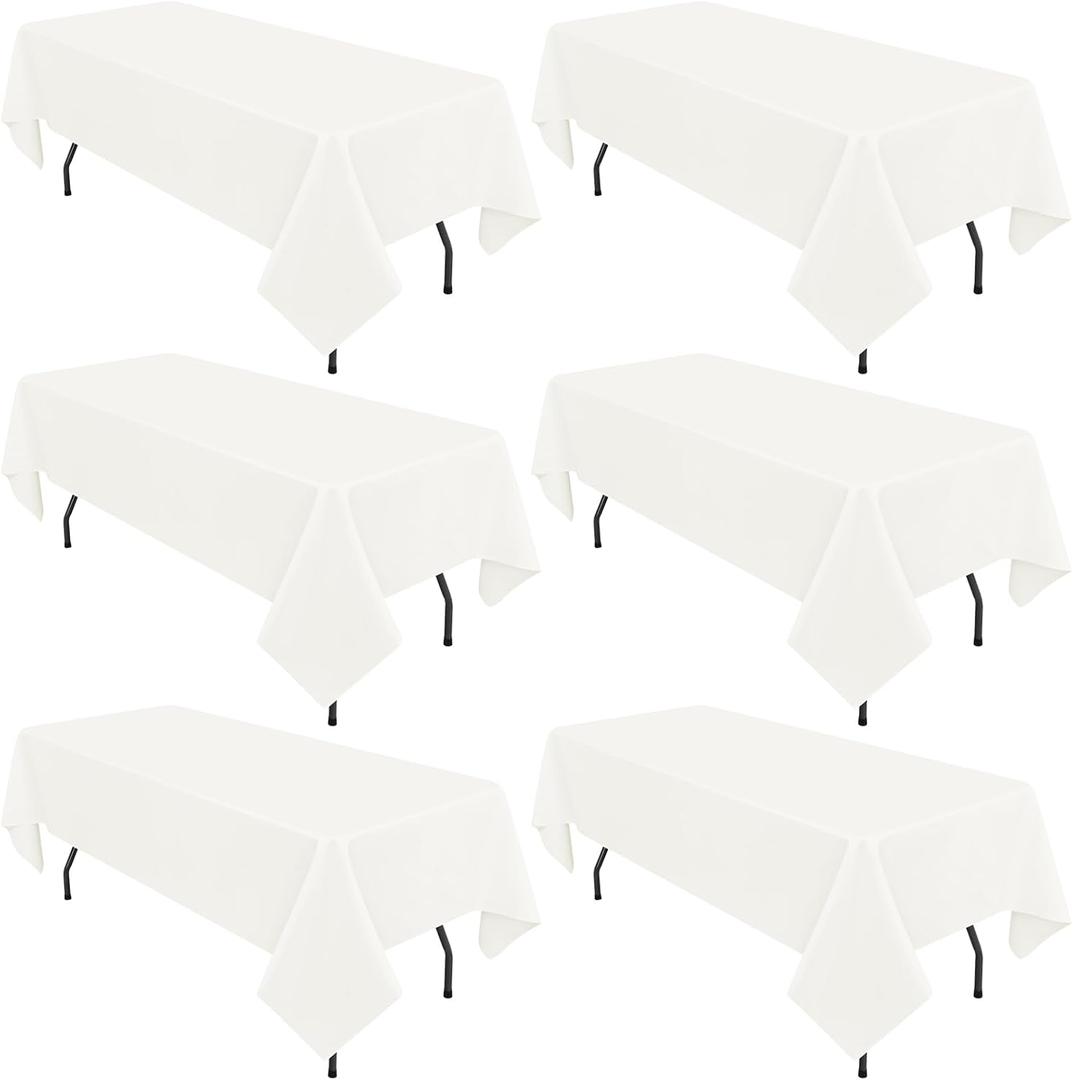 6 Pack Ivory Rectangular Tablecloths, 60 x 102 Inch, Polyester, Wrinkle & Stain Resistant, Perfect for 6ft Tables, Wedding Party Banquet Reception Restaurant