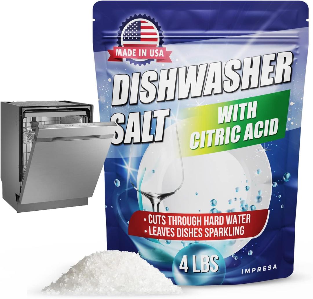 IMPRESA Dishwasher Rinse Aid with Citric Acid Cleaner - Dishwasher Salt Hard Water Stain Remover - Powerful Cleaner, Descaler, Water Softener, Detergent Booster - 4LB (64 Ounce (Pack of 1))