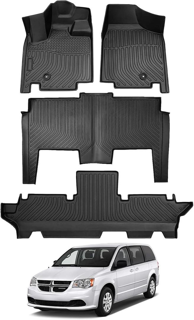 Cartist Floor Mats Fit for 2011-2020 Grand Caravan 7 Seat/ 2008-2016 Town & Country (Stow'n Go Only), All Weather Floor Liners for Grand Caravan Accessories Heavy Duty