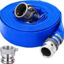 DAVCO 2" ID 50 ft PVC Lay Flat Discharge Hose, Heavy Duty Reinforced Blue Pool Backwash Hoses For Swimming Drain Pools, with Aluminum Camlock C and E Fittings, Cam Lock Fitting Type A included
