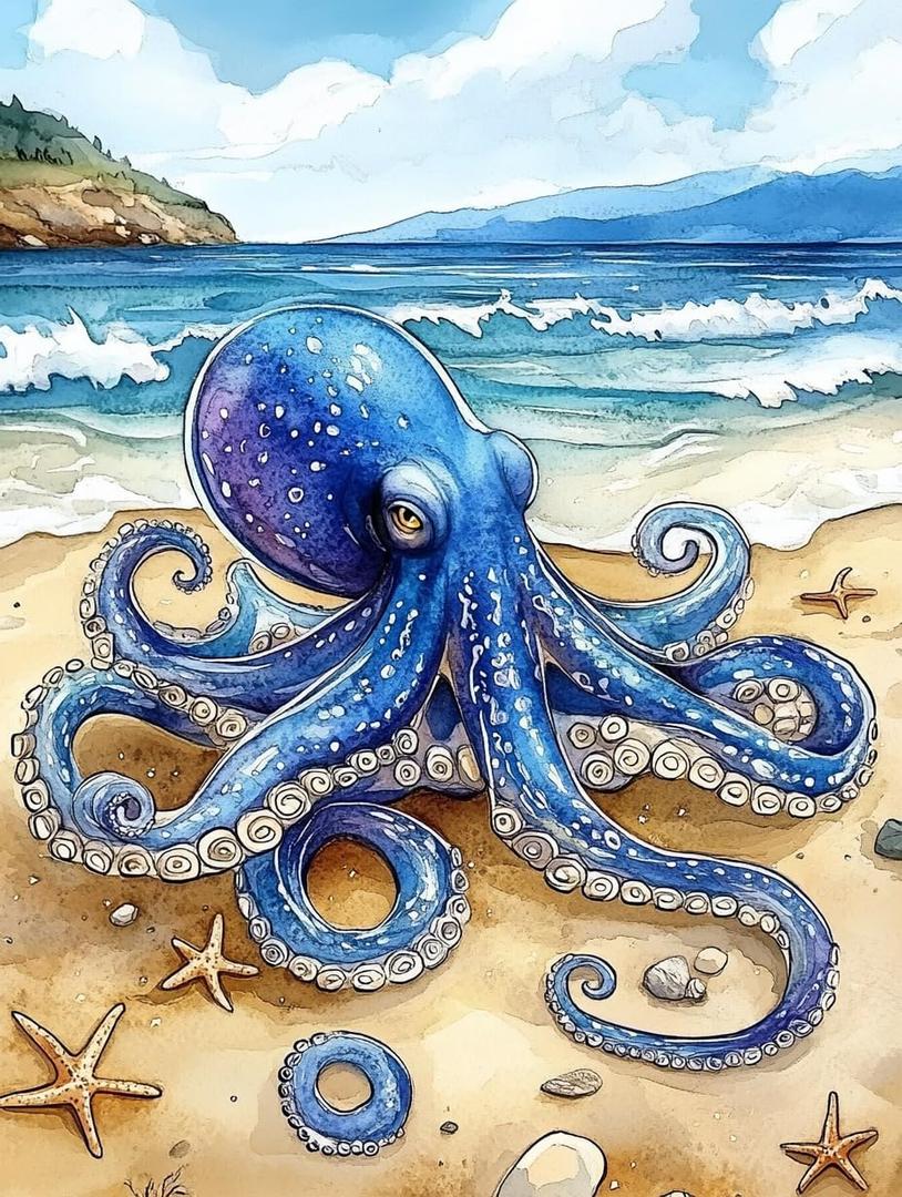 Watercolor Octopus Preprinted 11CT Cross Stitch Kits for Beginners & Adults - Easy Needlepoint Patterns for Home Decor & Crafting 1 3