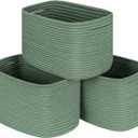 Green 3 Pack Shelf Cube Storage Organizer Bins,Decorative Closet Storage Basket for Organizing,Skin-friendly Rope Basket for Shelves,Rectangular Woven Basket for Living Room, 13x10x8.26