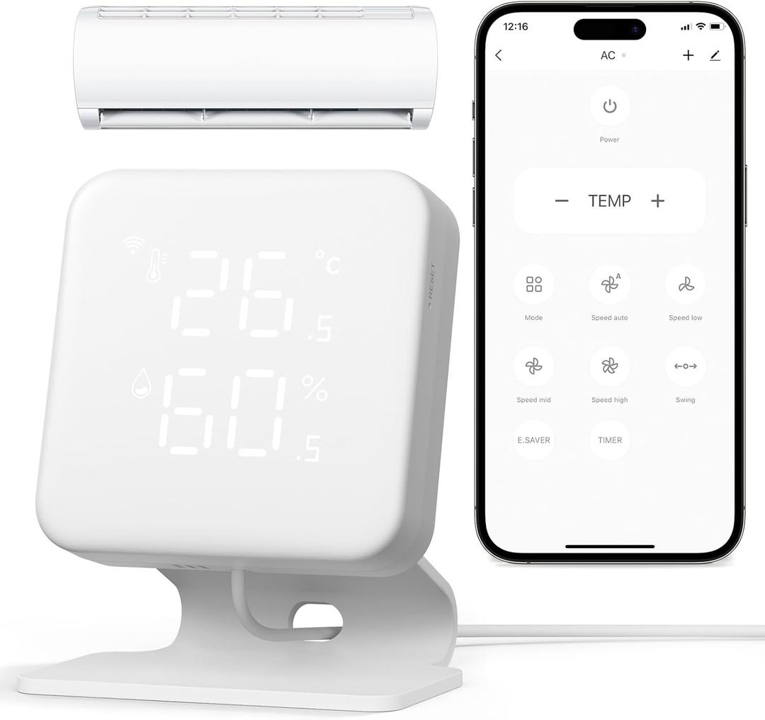 WOOX Smart Air Conditioner & Heater Pump Controller, WiFi IR Remote Control for Mini Split AC, Portable & Window AC, Temperature and Humidity Automation Controllers, Compatible with Alexa/Google
