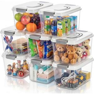 Elsjoy 8 Pack 5.5 Quart Plastic Storage Bins with Lid and Handle, Clear Latch Storage Box Stackable Organizing Bins, Lidded Storage Container for Home, Office