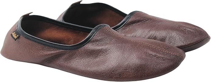 Mens Indoor Leather Slippers Traditional Babouche House Shoes Barefoot Moccasin, Size: 10