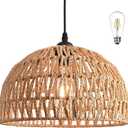 Hemp Rope Woven Pendant Light Woven Light Fixture Boho Chandelier Light Fixture Wicker Pendant Lights Rattan Lights Pendant Dome Wicker Chandelier for Dining Room Kitchen Island(Bulb Incl.