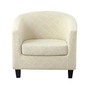 GOSTADY Club Chair Slipcover Jacquard Round Barrel Chair Covers Soft Stretch Tub Chair Slipcover Armchair Covers Furniture Protector for Living Room Hotel Counter Cafe (Jacquard Beige)