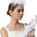 2025 Kentucky-Derby Fascinators Hats for Women Church Tea Party Accessories Outfits with Lace Gloves (M)
