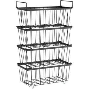 iSPECLE Freezer Organizer Bins - 4 Pack Small Stackable Deep Freezer Organizer Bins for 7 Cu.Ft Freezers Easy Get Bottom Foods without Digging, Chest Freezer Organizer Prevent Frozen Food Waste, Black