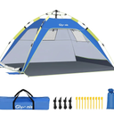 Glymnis Pop Up Beach Tent Sun Shade Shelter for 3-4 Person with UPF 50+, Lightweight & Easy Setup, Vent Windows & Zippered Door, Extended Floor Family Instant Beach Tent