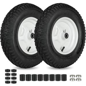 LotFancy 4.80/4.00-8 Tire and Wheel, 2 Pack 16 Pneumatic Wheelbarrow Tires, 5/8 Bearings, 3-7 Centered Hub, Replacement Tube for Wheelbarrows, Garden, Utility Carts, Trolleys, Wagon