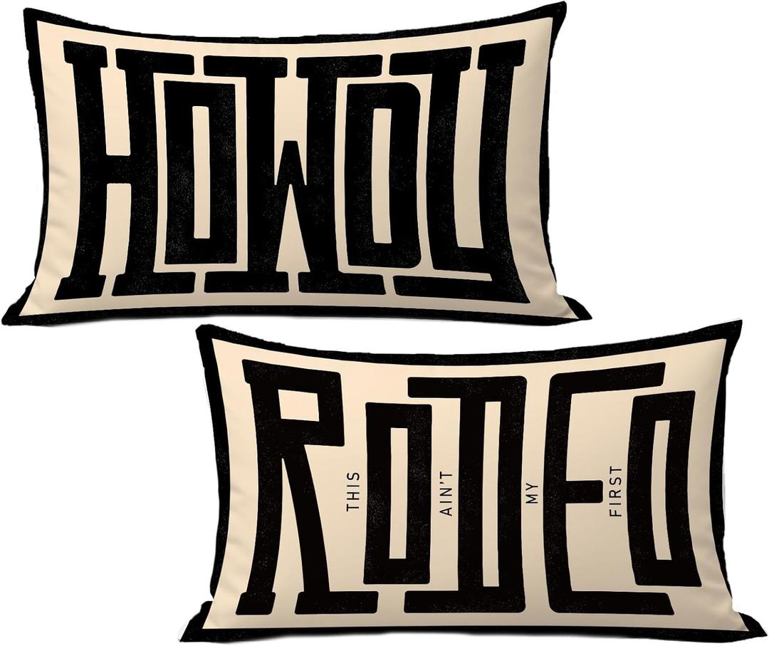 Western Howdy Pillow Covers 12x20, This Ain't My First Rodeo Farmhouse Southwestern Ranch Lumbar Pillow Covers for Couch Bed, Western Home Room Decor,2PS