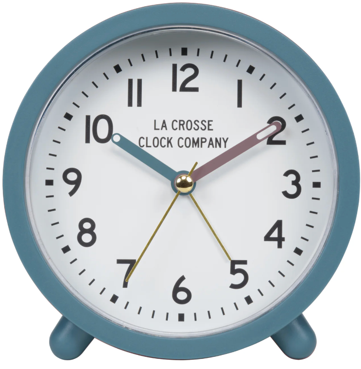 La Crosse Clock Co. 4.4" Analog Quartz Alarm Clock - Teal
