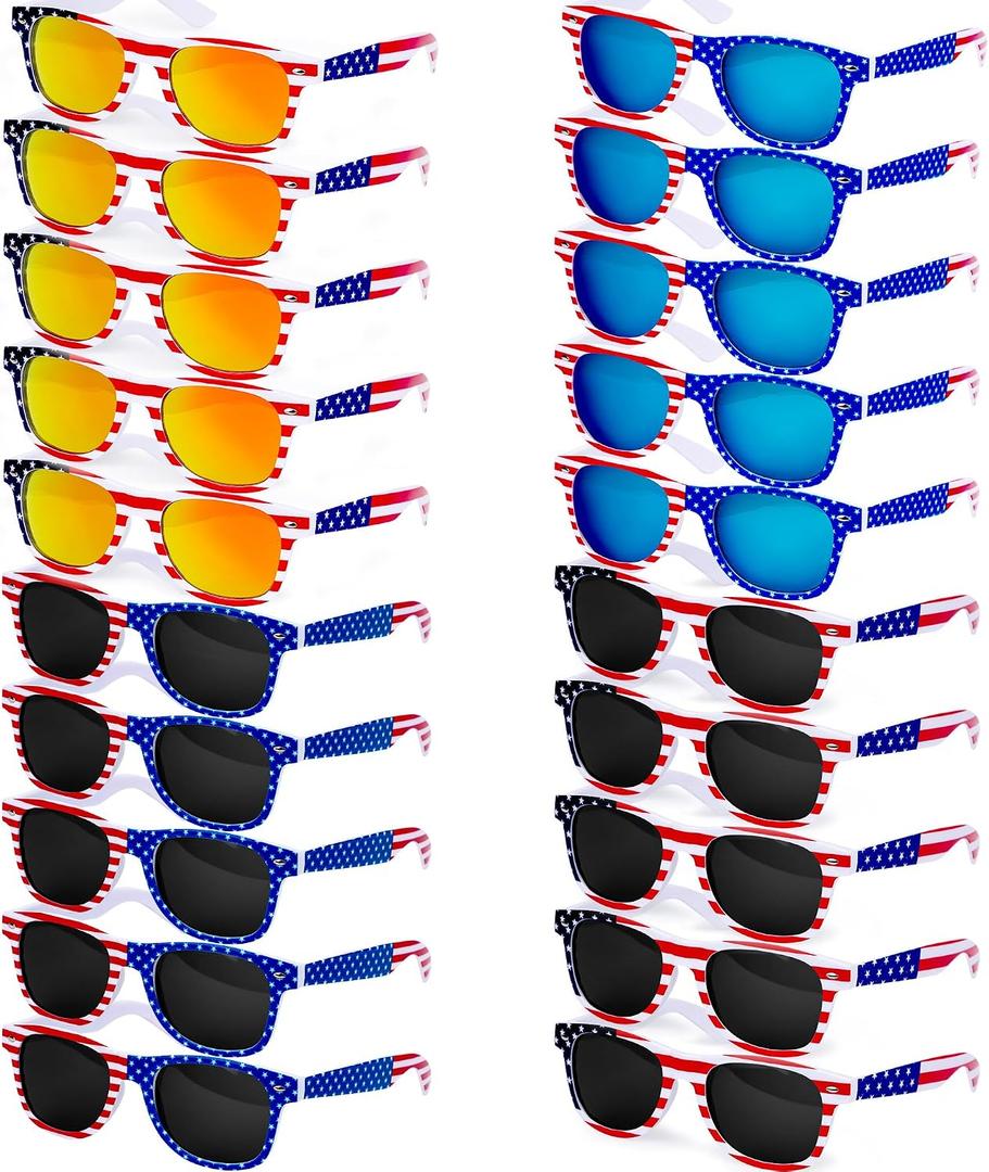 20 Pairs American Flag Sunglasses, 250th Anniversary Patriotic USA Flag Glasses for 4th of July, Independence Day Party Favors, Parade Accessories, Red White Blue Eyewear for Women Men Teens
