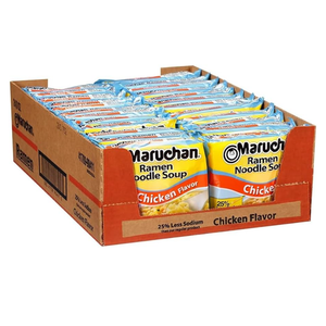 Maruchan Ramen Less Sodium Chicken, Instant Ramen Noodles, Ready to Eat Meals, 3 Oz, 24 Count, BB: 012727
