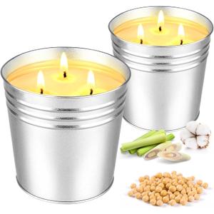 Citronella Candles Outdoor  2 x 17 oz Large 3-Wick Soy Wax Candles, Up to 180 Hours Burn Time, Lemongrass Scent for Outdoor Patio, Garden, Yard, Balcony, Camping