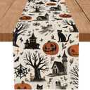 Halloween Table Runner Ghost Pumpkin Haunted House Table Runners Seasonal Kitchen Dining Table Decoration for Home Party Banquet Decor 13x60 Inch