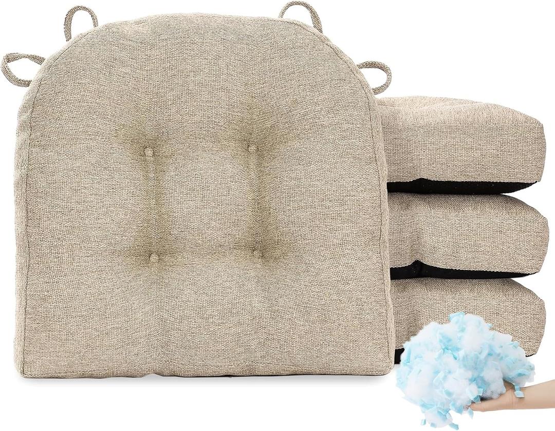 Chair Cushions for Dining Chairs Kitchen Seat Cushions Room Set of 4 Pads with Ties Indoor Non Slip Office 18 x 18 Inch, Beige