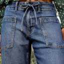 Flamingals Women's Mid Waist Straight Leg Jeans Drawstring Cropped Jeans Women Stretchy (XXXL)